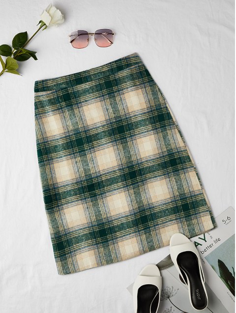 Plaid Pattern A-Line Midi Skirt