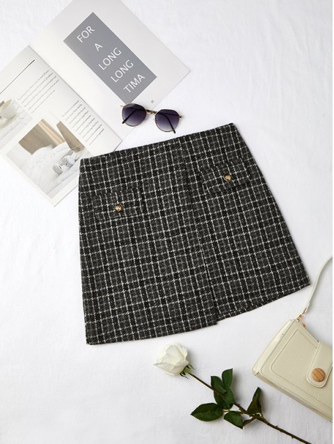Plaid Flannel Woolen A-Line Skirt