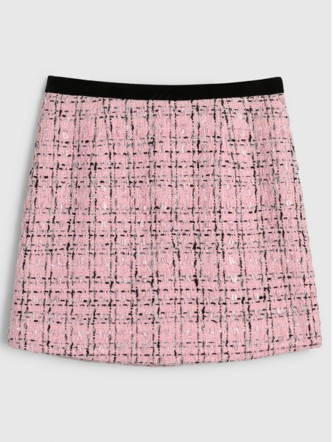 Tweed Plaid Contrast Mini A-Line Skirt