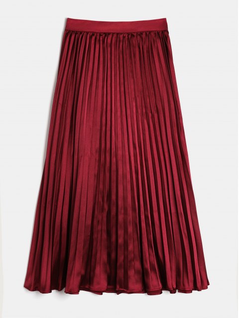 Wine Red Pleated Maxi Skirt