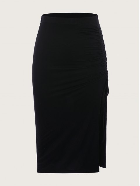 Side Cinched Split Bodycon Midi Skirt
