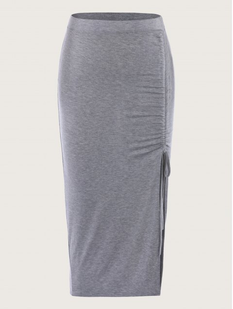 Side Cinched Split Bodycon Midi Skirt