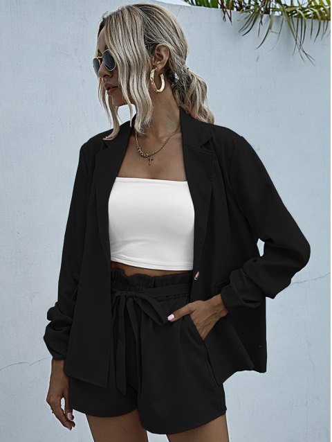 All Black Blazer Shorts Two Piece Set