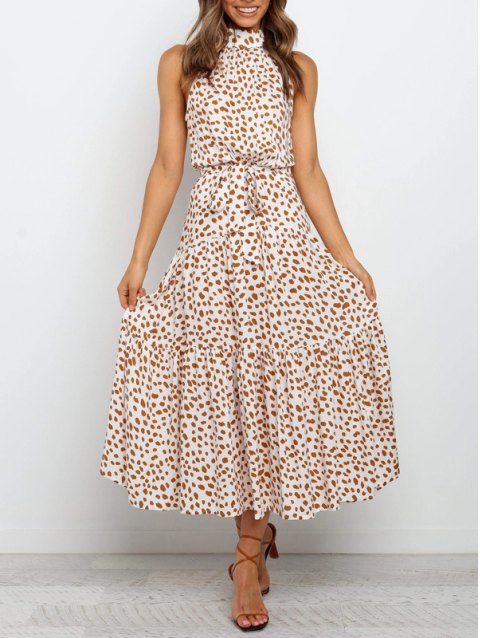 Floral Print Halter Boho Maxi Dress