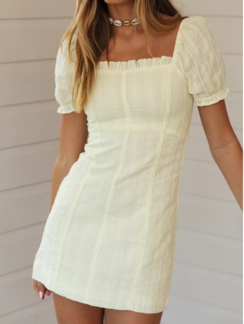 Ruffle Trim Puff Sleeve Mini Dress