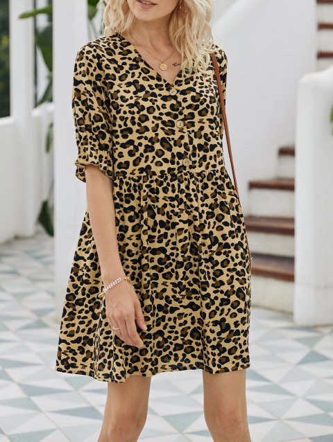 V Neck Leopard Print Mini Dress