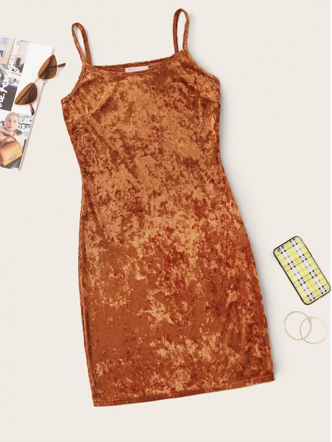 Solid Velvet Slip Bodycon Dress