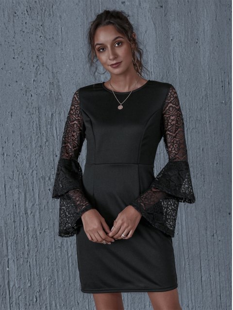 Lace Sheer Layered Sleeve Mini Dress