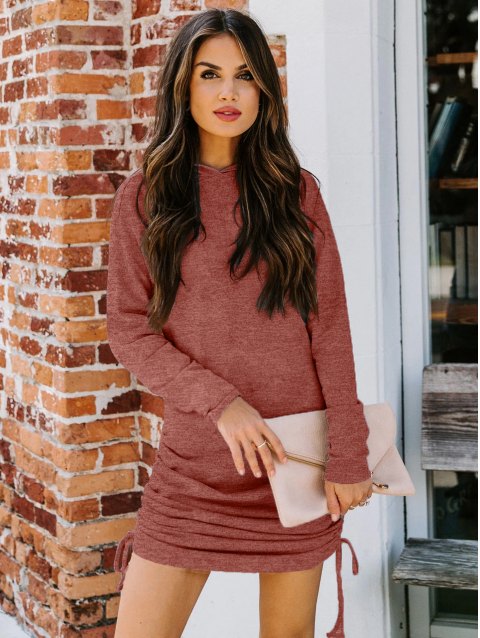 Solid Hooded Cinched Bodycon Dress
