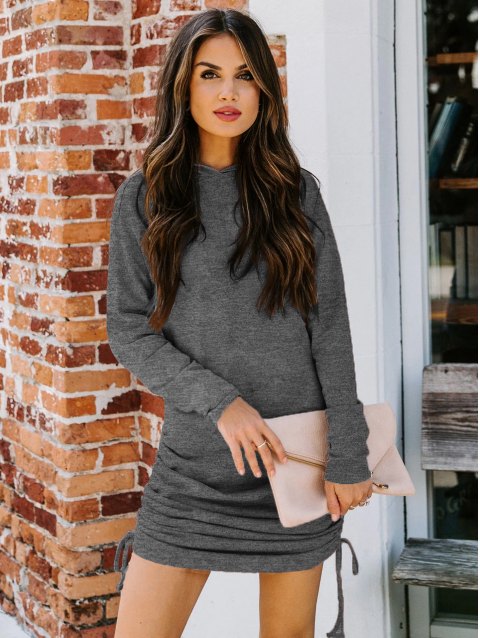 Solid Hooded Cinched Bodycon Dress