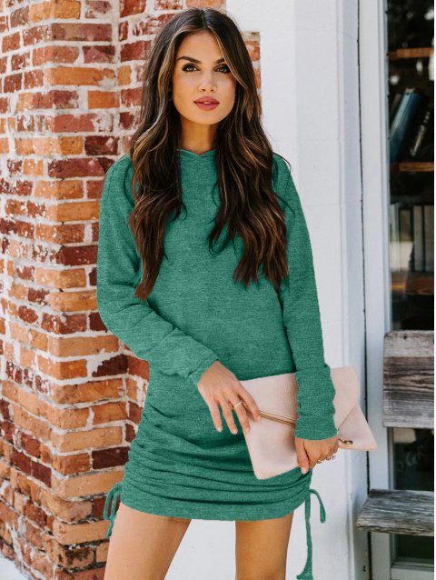 Solid Hooded Cinched Bodycon Dress