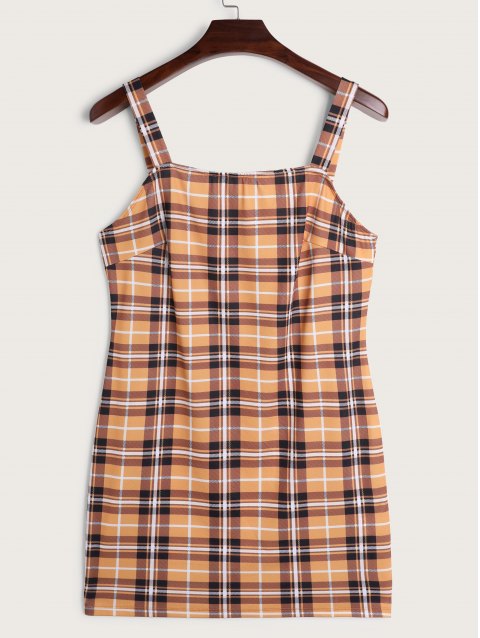 Plus Size Plaid Suspender Mini Dress