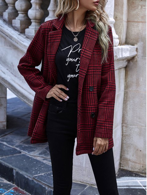 Plaid Double-Breasted Blazer