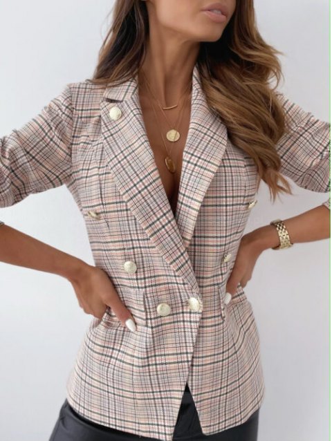 Flap Pockets Checked Blazer