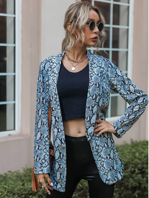 Lapel Collar Snakeskin Print Blazer