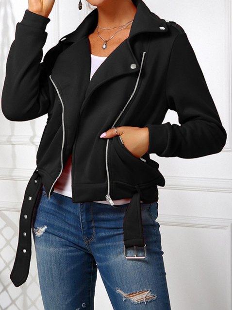 Padded Shoulder Zippered Biker Jacket