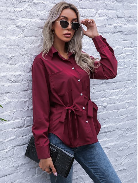 Button Up Bow Decor Shirt