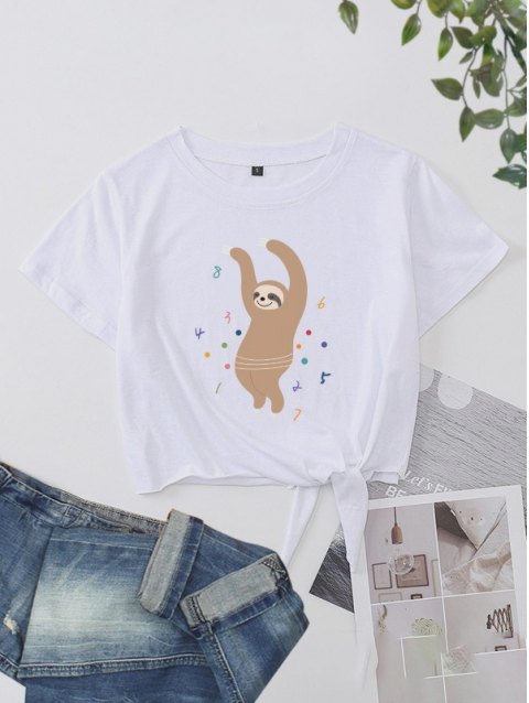 Hula-Hoop Sloth Graphic Crop T-Shirt