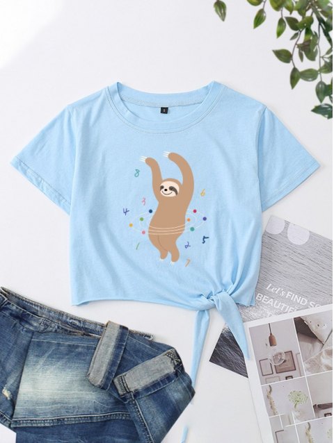 Hula-Hoop Sloth Graphic Crop T-Shirt