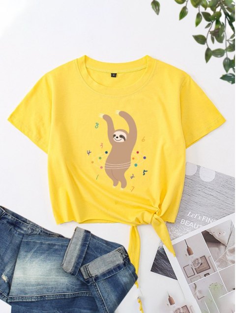 Hula-Hoop Sloth Graphic Crop T-Shirt