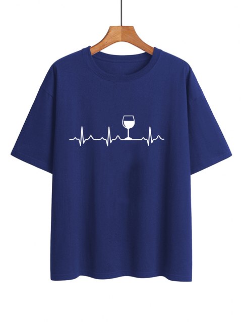 Red Wine Glass ECG Graphic T-Shirt