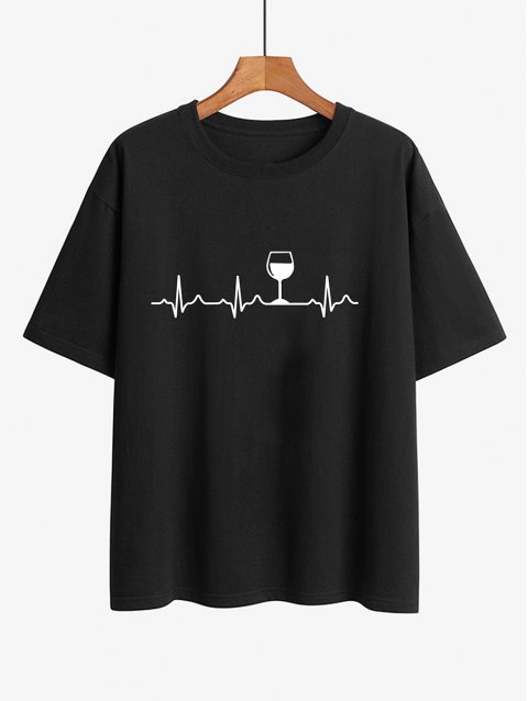 Red Wine Glass ECG Graphic T-Shirt