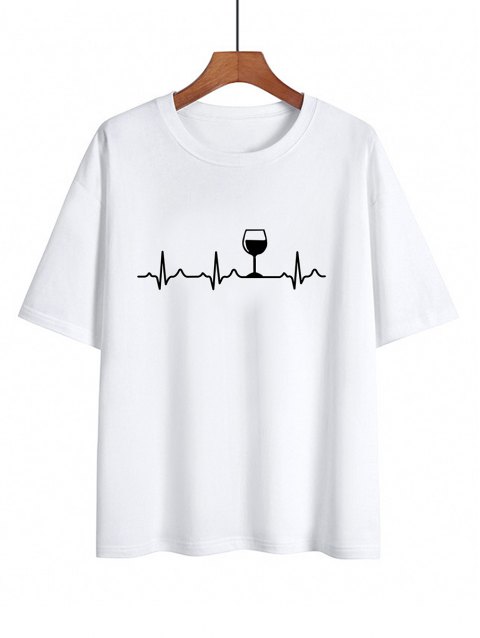 Red Wine Glass ECG Graphic T-Shirt