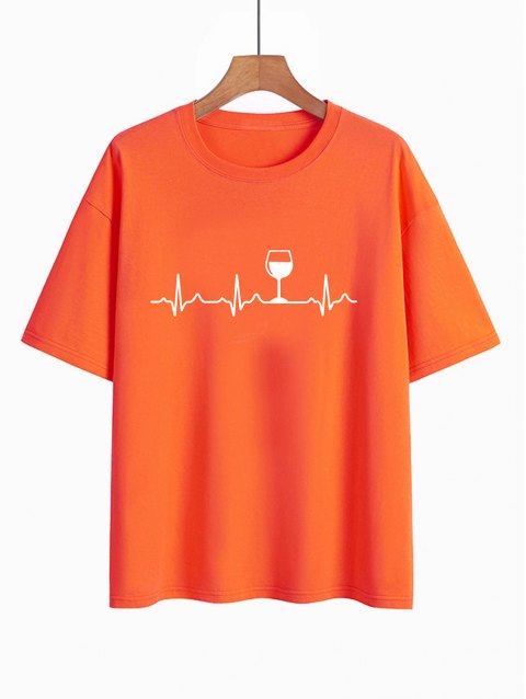Red Wine Glass ECG Graphic T-Shirt
