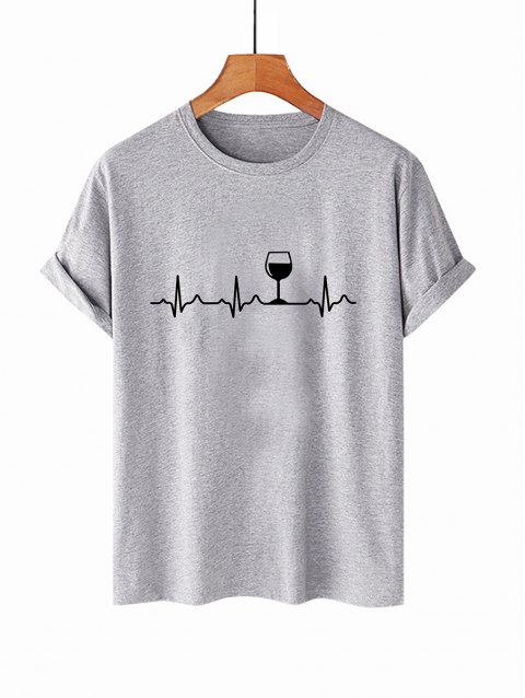 Red Wine Glass ECG Graphic T-Shirt