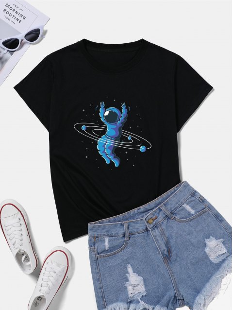 Hula Hoop Astronaut Graphic Short Sleeve T-Shirt