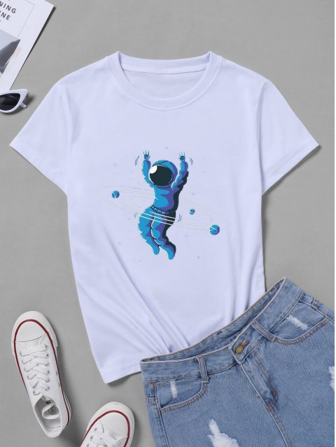Hula Hoop Astronaut Graphic Short Sleeve T-Shirt