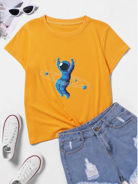 Hula Hoop Astronaut Graphic Short Sleeve T-Shirt