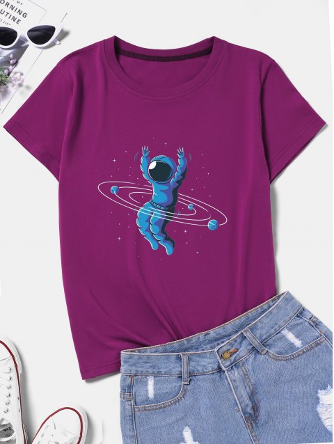 Hula Hoop Astronaut Graphic Short Sleeve T-Shirt