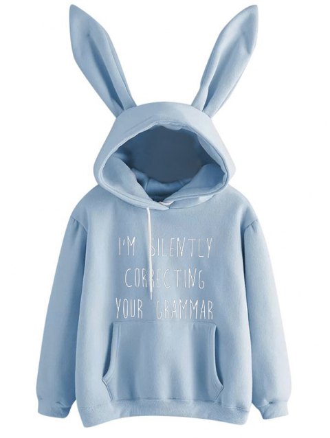Letter Graphic Rabbit Ear Hoodies