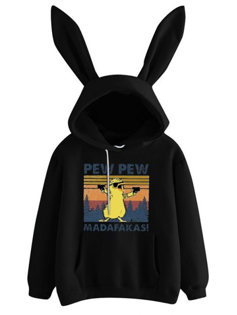 Pew Pew Chicken Graphic Rabbit Ear Hooded Hoodies