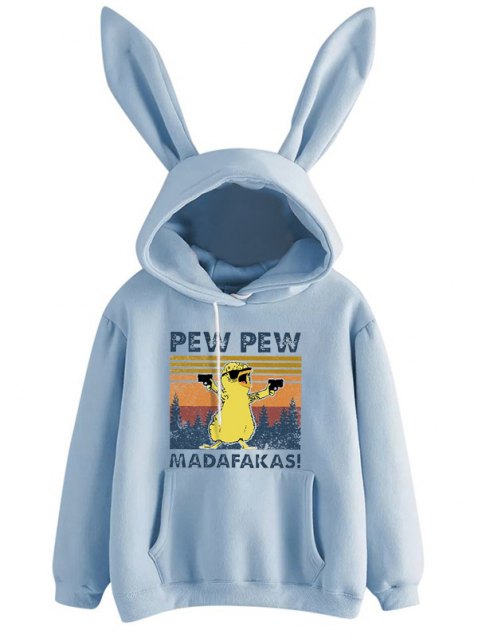 Pew Pew Chicken Graphic Rabbit Ear Hooded Hoodies
