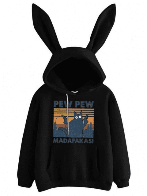 Pew Pew Cat Graphic Rabbit Ear Hooded Hoodies