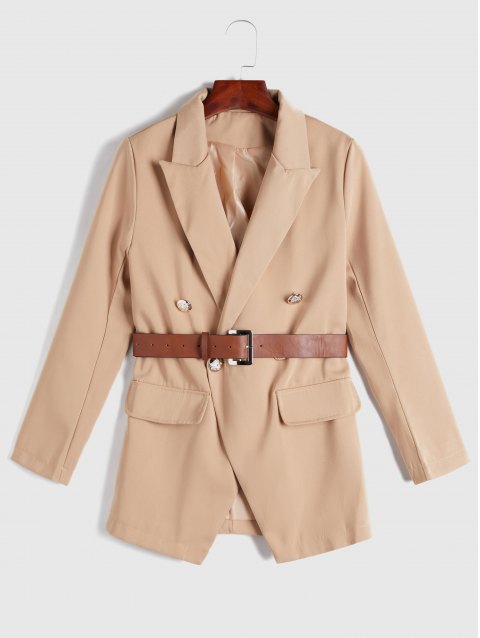 Camel Double-Breast Belted Blazer
