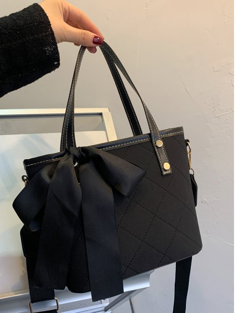 Bow Decor Texured Satchels Bag
