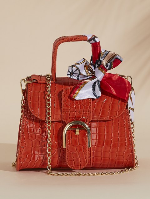 Textured Buckle Decor Satchels Bag