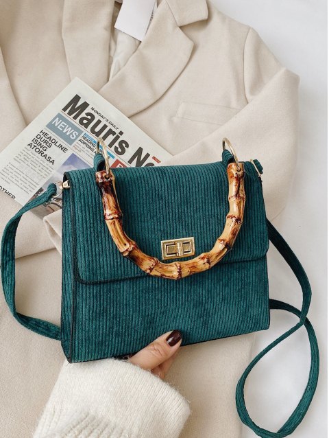 Textured Bamboo Handle Satchels Bag