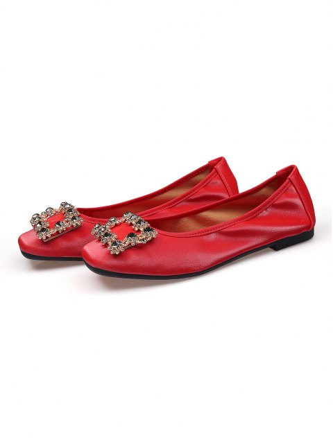 Rhinestone Decor Square Toe Flats