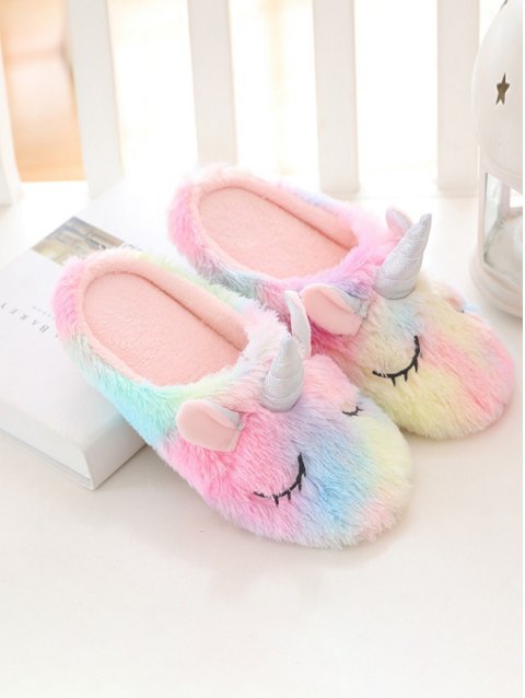 Colorful Tie Dye Unicorn Plush Slippers
