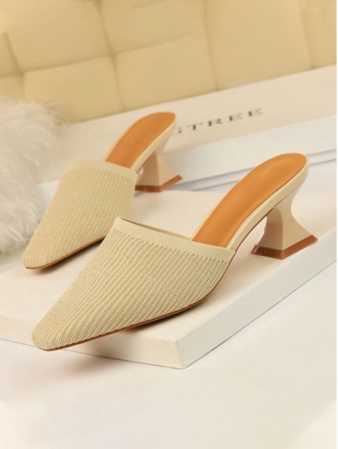 Ribbed Knit Pattern Heeled Mules