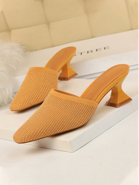 Ribbed Knit Pattern Heeled Mules
