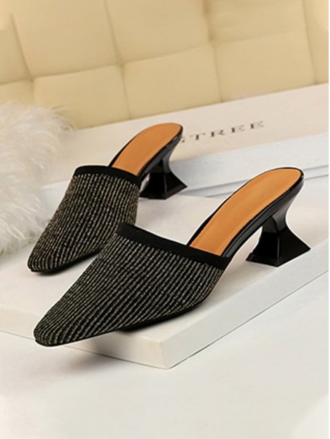 Ribbed Knit Pattern Heeled Mules