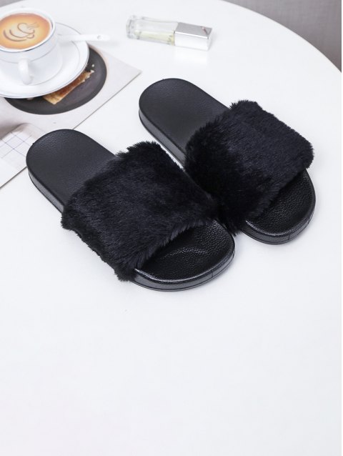 Solid Open Toe Plush Slippers