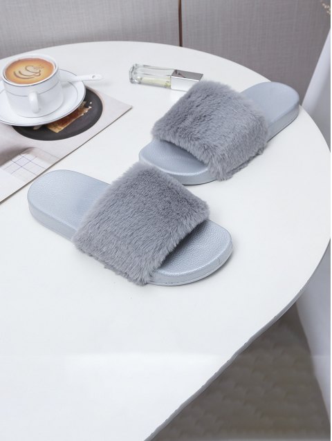 Solid Open Toe Plush Slippers