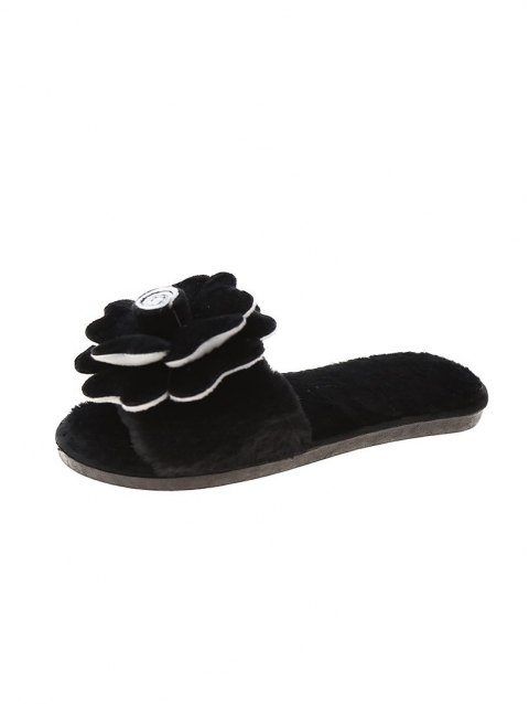 Flower Fluffy Solid Open Toe Plush Slippers
