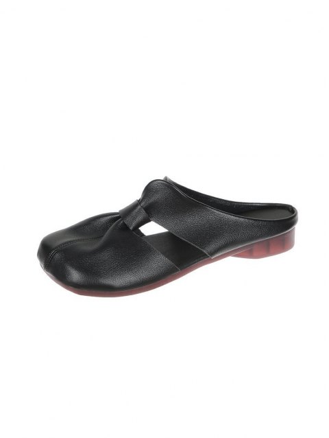 Solid Cut Out Leather Slippers